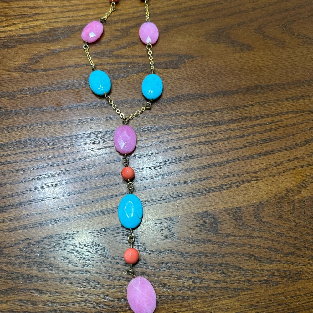 Kenneth Jay Lane Pink and Blue Gemstone Necklace